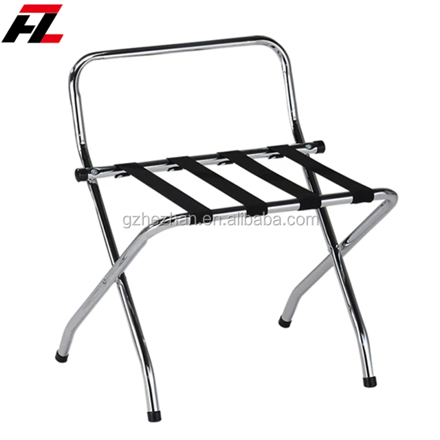 
Hotel Folding Chrome Baggage Rack Stainless Steel Metal Foldable High Back Suitcase Rack For Bedroom 
