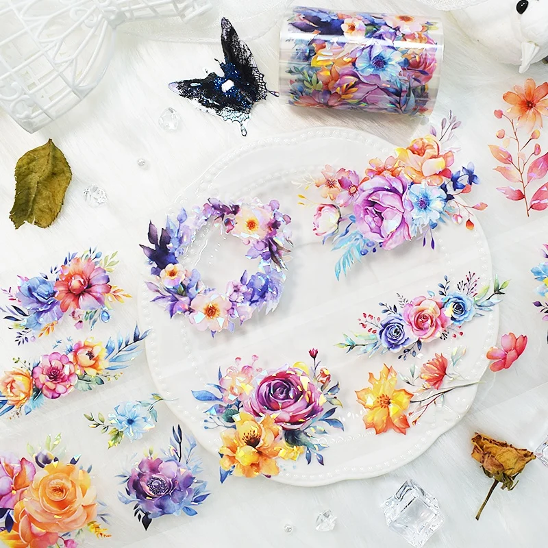 MOQ2 China wholesale Flower Special Oil Seashell lridescent Craft PET washi tape