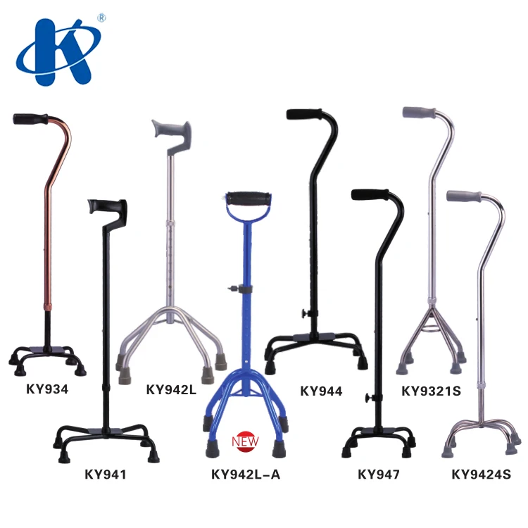 Kaiyang KY924L Hot Selling Aluminum Crutches Cane Folding Four Feet Adjustable Walking