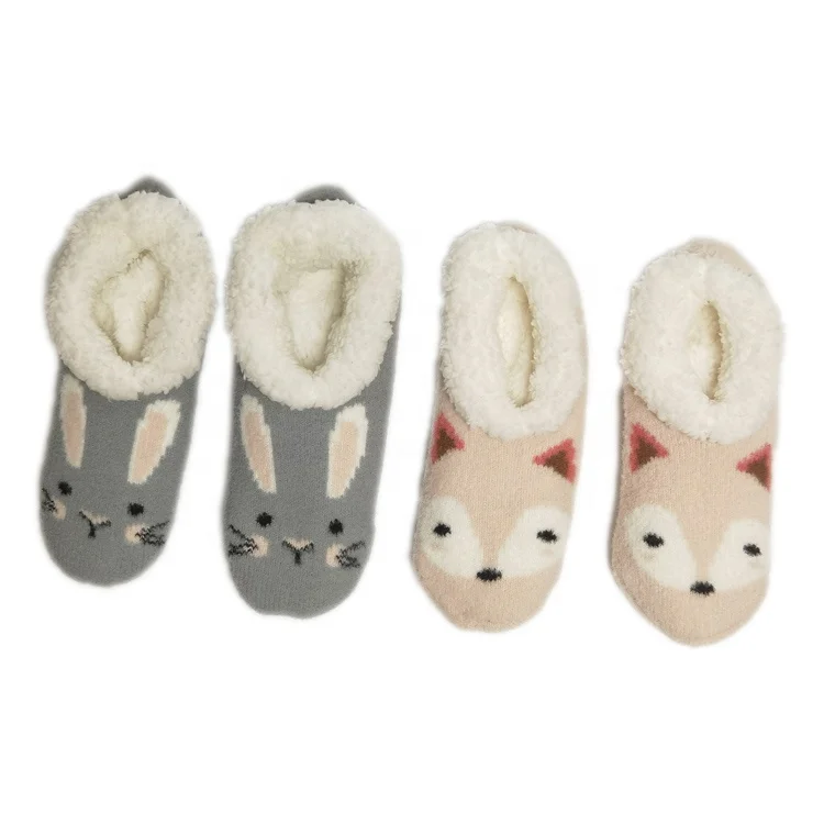 Winter Fashion Cute Rabbit Design Anti-slip Soft Warm Indoor Floor Home Shoes Slippers Plush Socks