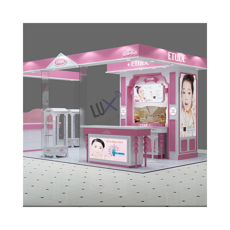 LUX Design Custom Makeup ShowCase Display Fashion Skin Care Cosmetic Kiosk For Shopping Mall