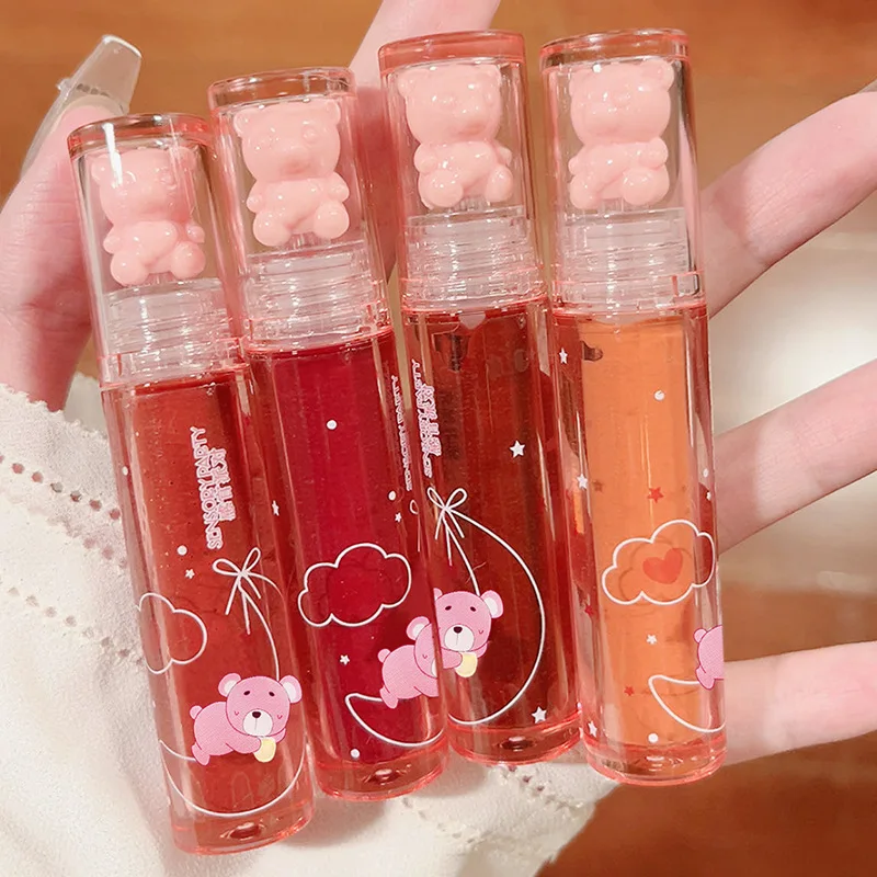 Crystal Frozen Strawberry Bear Water Light Lip Glaze Mirror White Versatile Glass Lip Lipstick Wholesale
