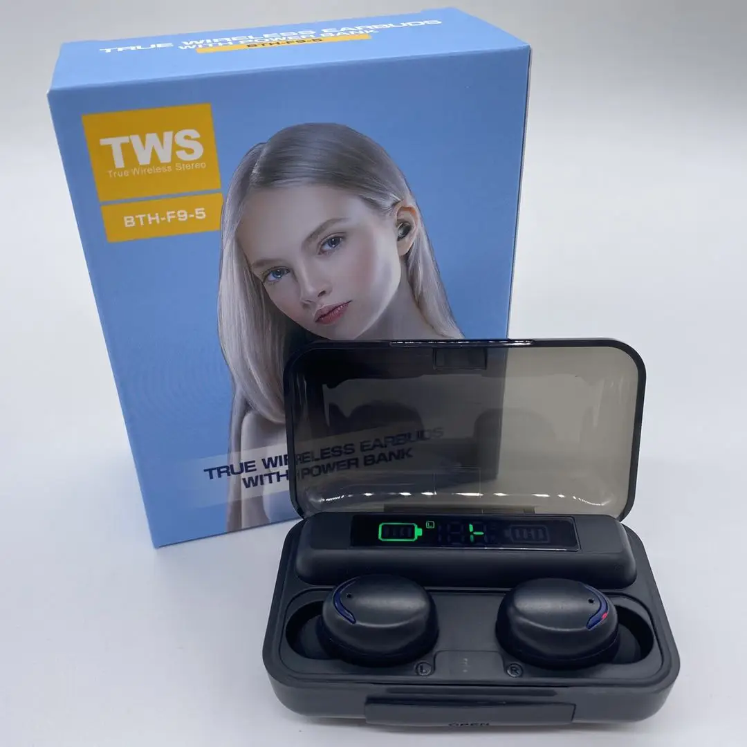 LOW MOQ Custom Logo F9 TWS Earbuds BT 5.0 Earphone Power Bank Headset Wireless Headphone Auriculares Audifonos F9