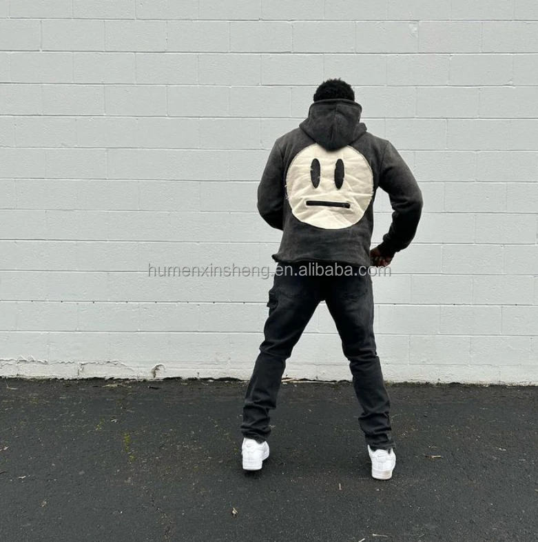 Manufacturer for customs clothes embroidered acid wash distressed applique embroidery patch hoodies sun faded hoodie