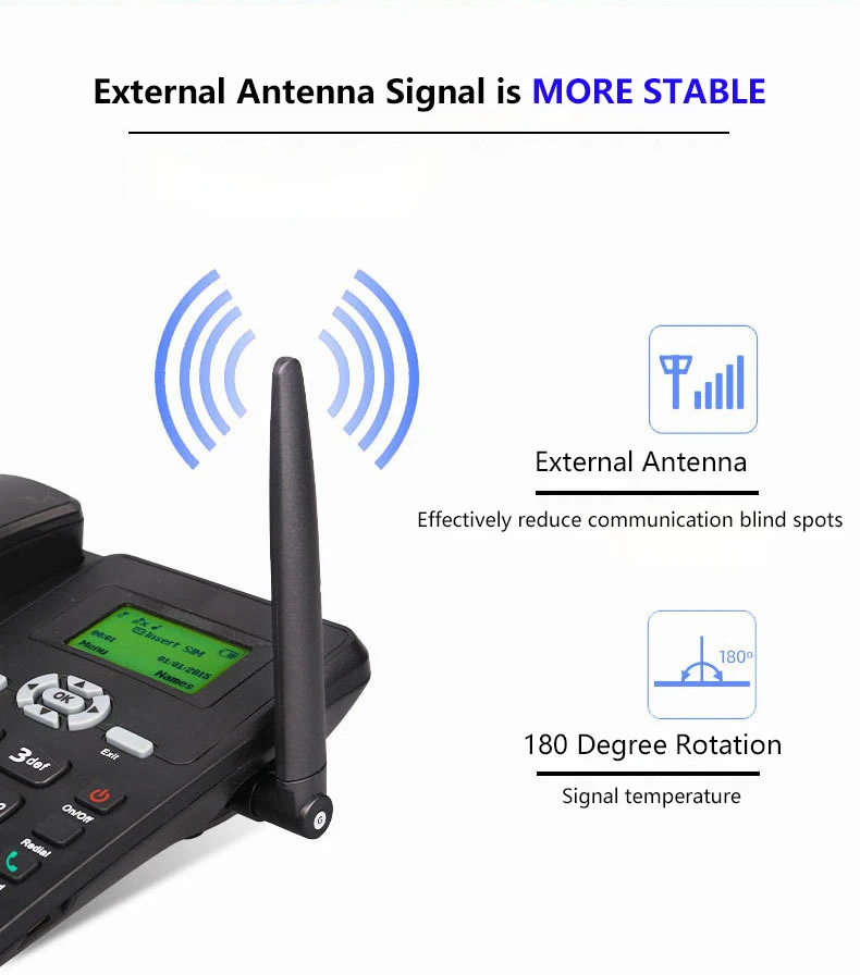 3G 4G Wireless Telephone With Multi Language Call Record Dual SIM Card Phone For Home Office Desktop Black