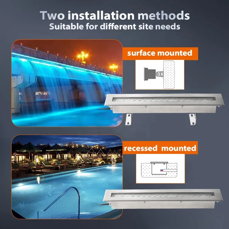 15W Underwater Wall Washing Light Ip68 Stainless Steel Underwater Light Waterfall Water Landscape Rectangular Strip Light
