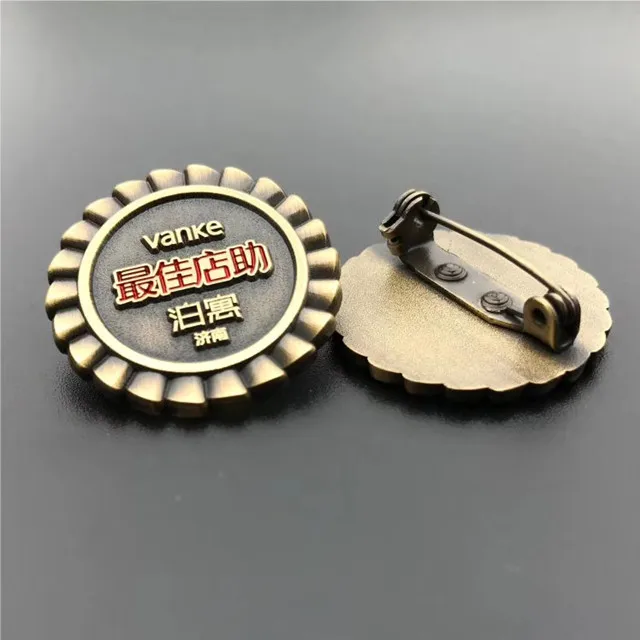 New Custom Charm Antique Shield Grill Metal Lapel Pin Badges