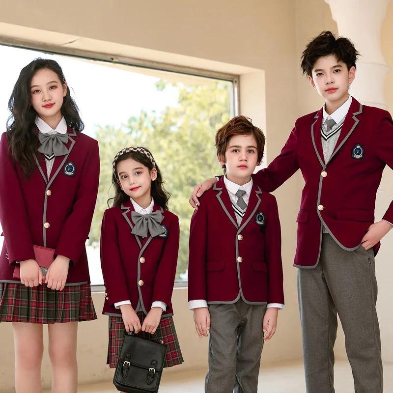 Fashion High School Uniform For Children Fabric For School Uniforms Models Boys Girls Red School Uniforms