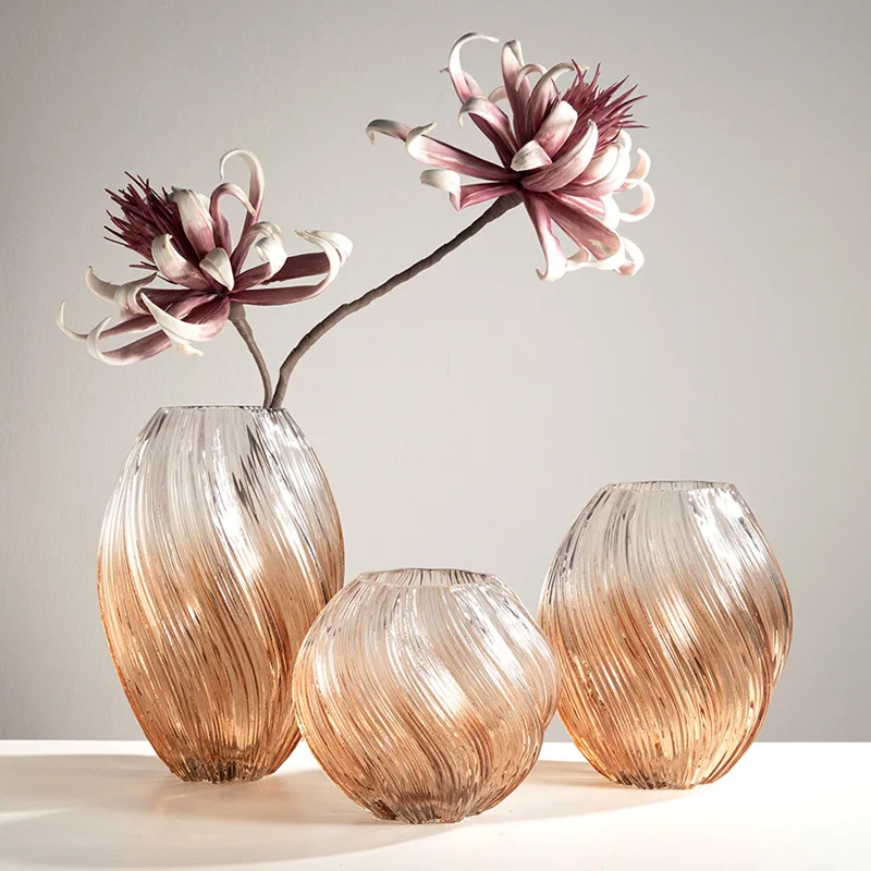 Nordic creative twisted big belly transparent glass vase flowers simple wide mouth decoration accessories crystal vase