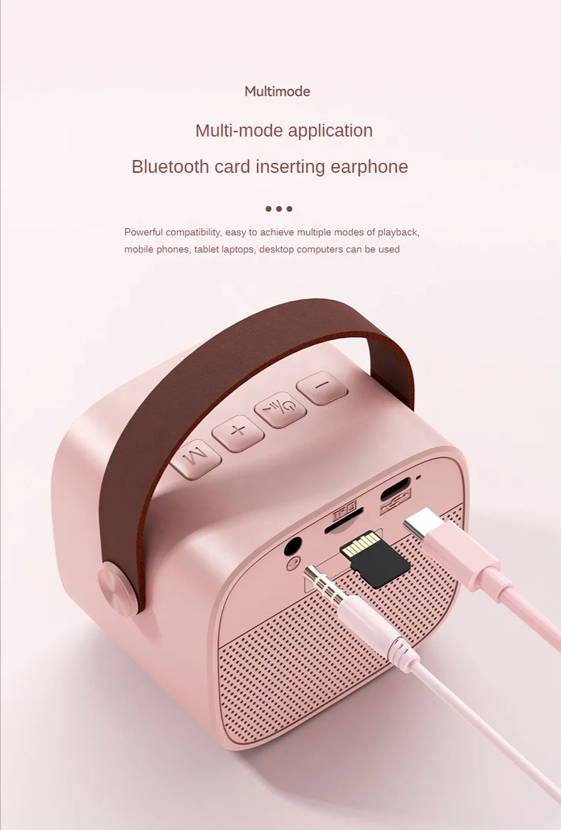 Портативная новая мини-Колонка 2 в 1 с Bluetooth 5 0 микрофон для караоке стереоакустическая система микрофонами поддержка TF-карты