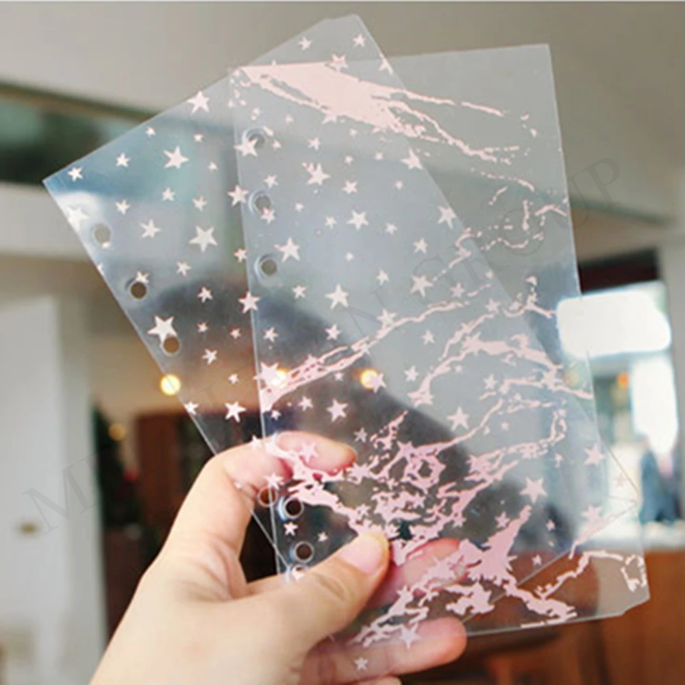 A5 A6 Clear PVC 5 Tabs Index Divider Rose Gold Pattern Tabbed Pages Plate for Loose Leaf Binders Tab Dividers Inner Paper Spacer