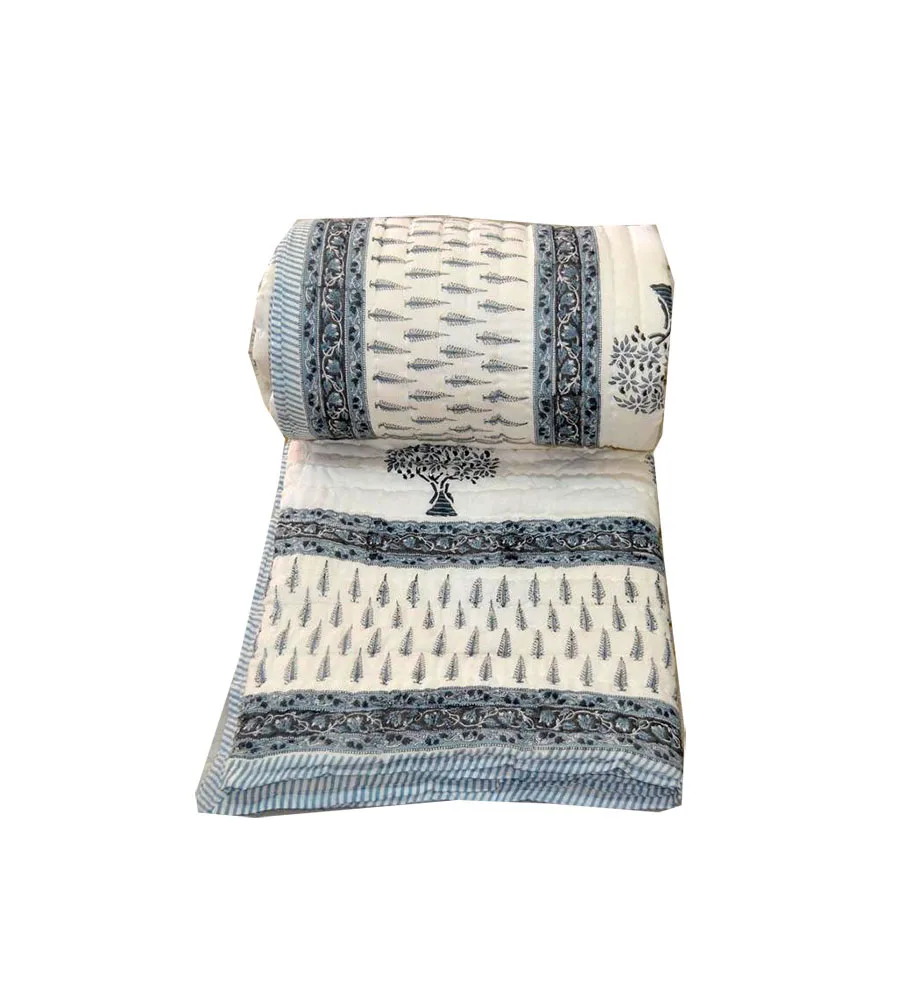 Buy Block Print Cotton Bedding Quilt For Sale Tree Printed  Of Queen Size Lightweight Bedspread Wholesaler India
