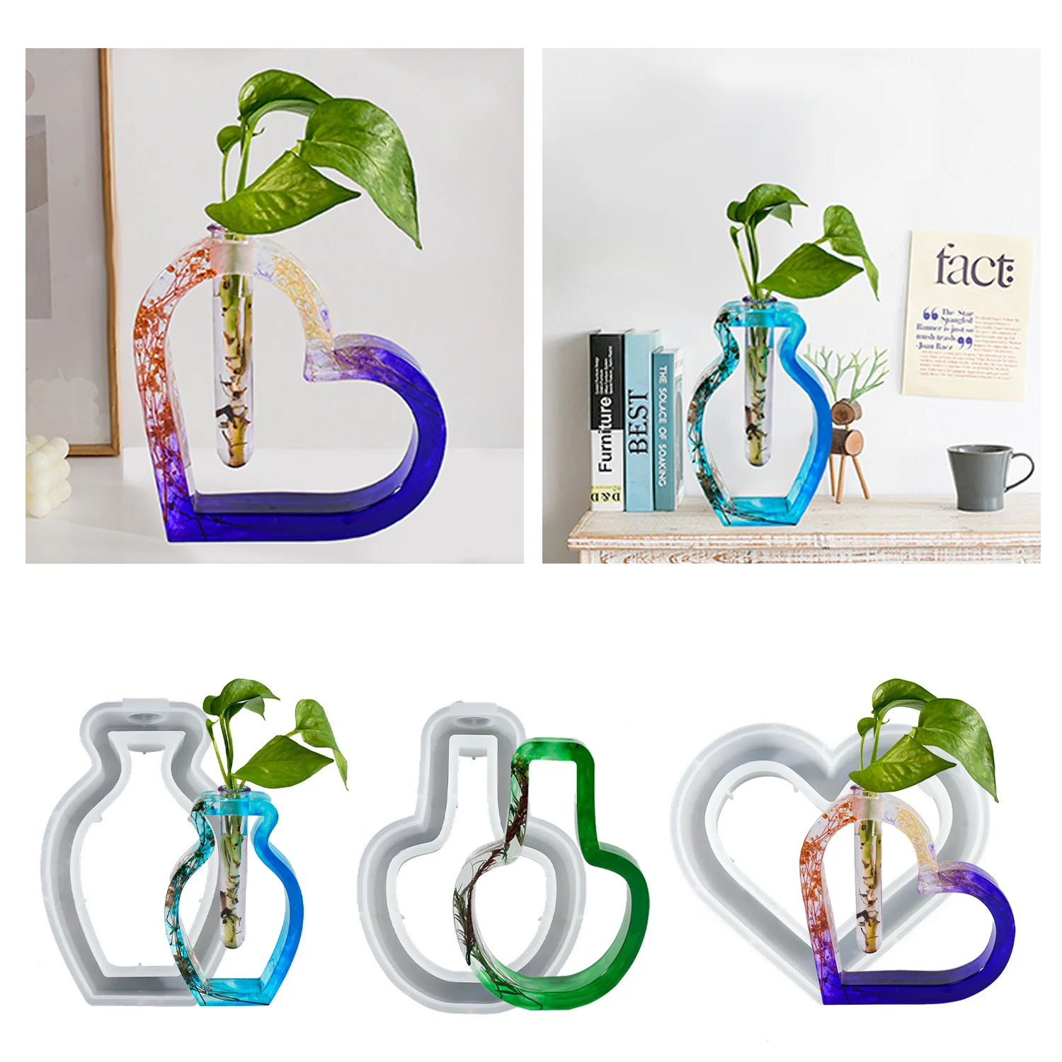 DLR1357 factory custom wholesale high lens surface epoxy crystal vases hydroponic plants with test tube silicone molds