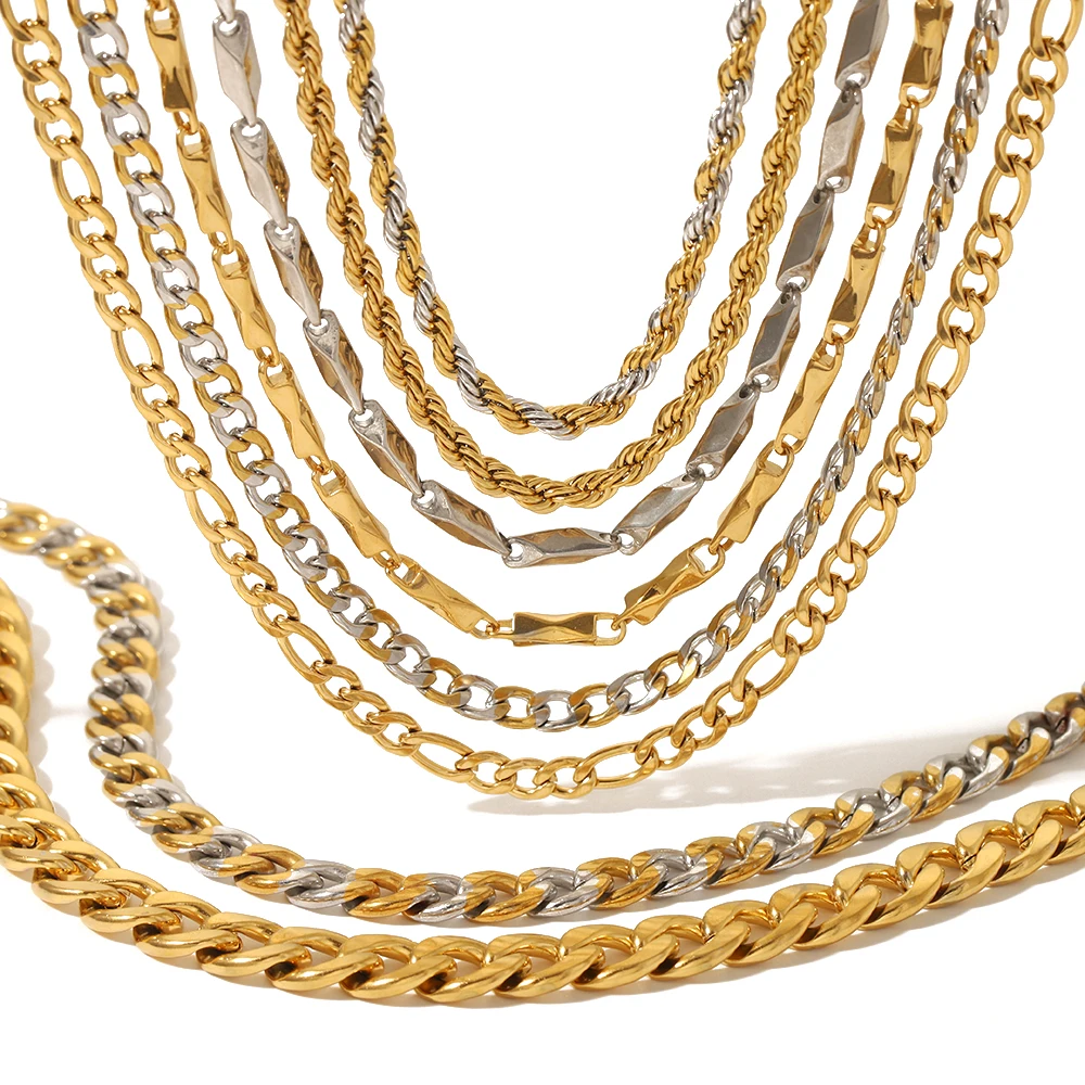 New Fashion Hip Hop Cuban Necklace Stainless Steel 18k Gold Plated Thick Chain For Men and Women