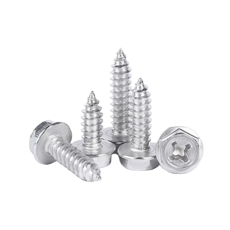 license plate screw corrosion resistance stainless steel cross recessed slotted hex flange head self tapping screw
