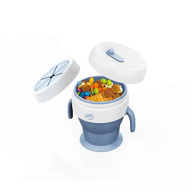 Non Spill Foldable Baby Training Drink Cup with Snack Function for Baby Feeding
