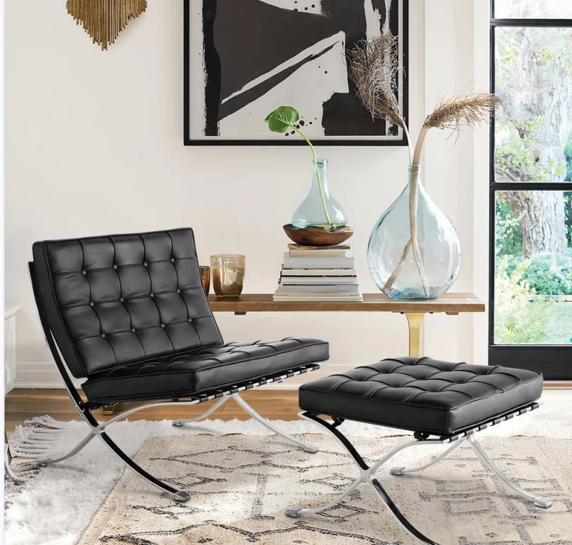 Mid-century Foldable lounge chair with ottoman