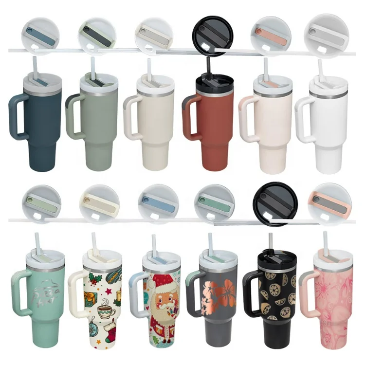 Wholesale Premium Rhinestones Tumbler Stainless Steel Mug Cup Pattern 40 oz Cup with Handle and Straw