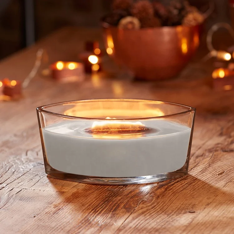 Luxury Woodwick Aromatherapy Candles Unique Oval Ellips Glass Candles Woodwick Candle Jar With Wood Lid