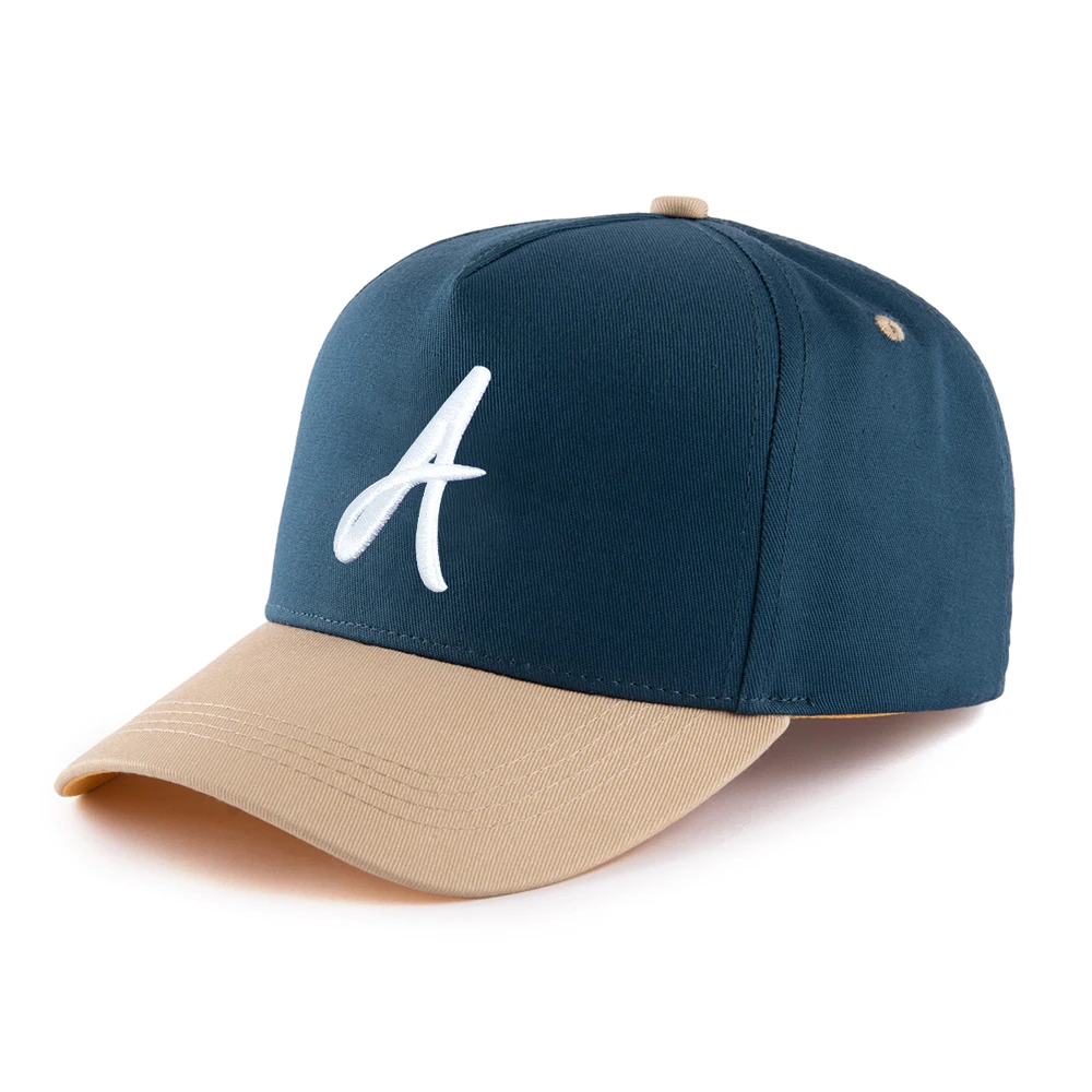 High Quality 100% Cotton Fabric Adult Gorros Custom Design Logo Two Tone 5 Panel Hat 3D Puff Embroidery Baseball Cap Hats