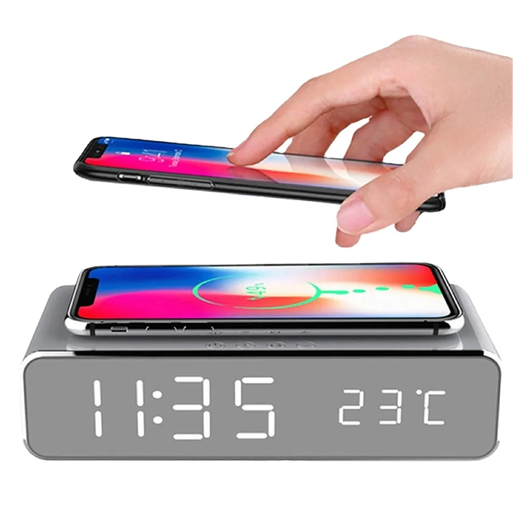 5W Wireless phone chargers Fast Qi phone Wireless Charging LED Digital Display digital Alarm Clock Wireless Charger