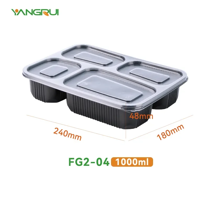 4 Compartments Divided Microwave Safe Food Grade Plastic Reusable Restaurant Supply Take Out Containers To Go Lunch Box
