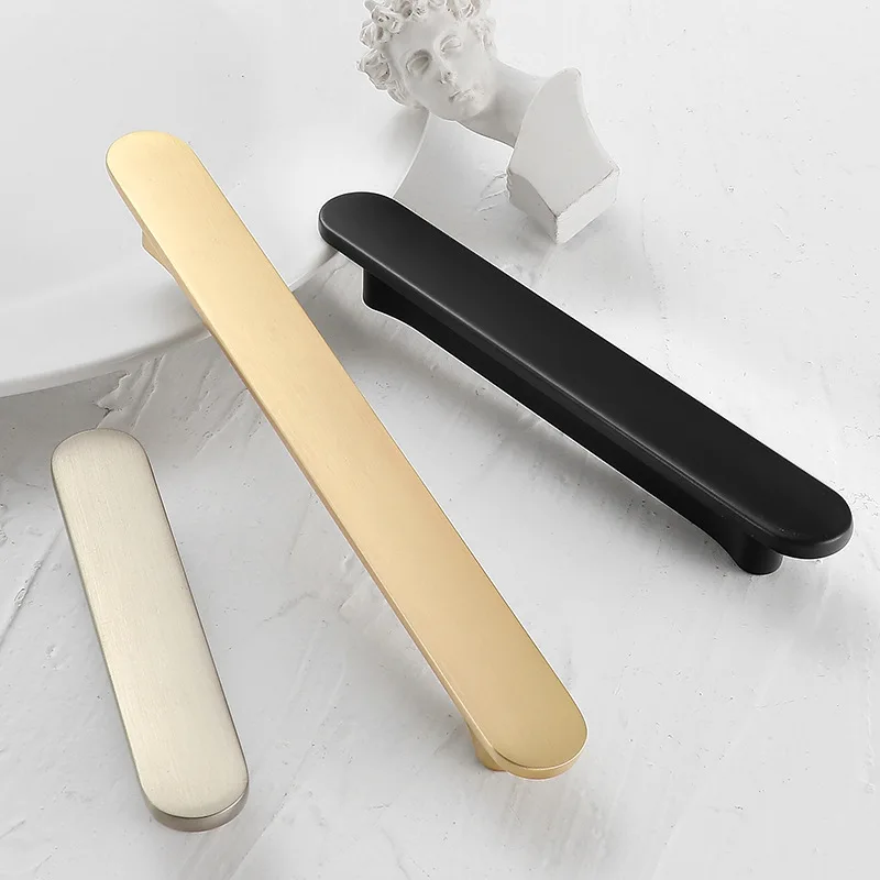 Modern American arc-shaped black bedroom furniture hardware zinc alloy drawer handle brushed gold kitchen cabinet handle pull