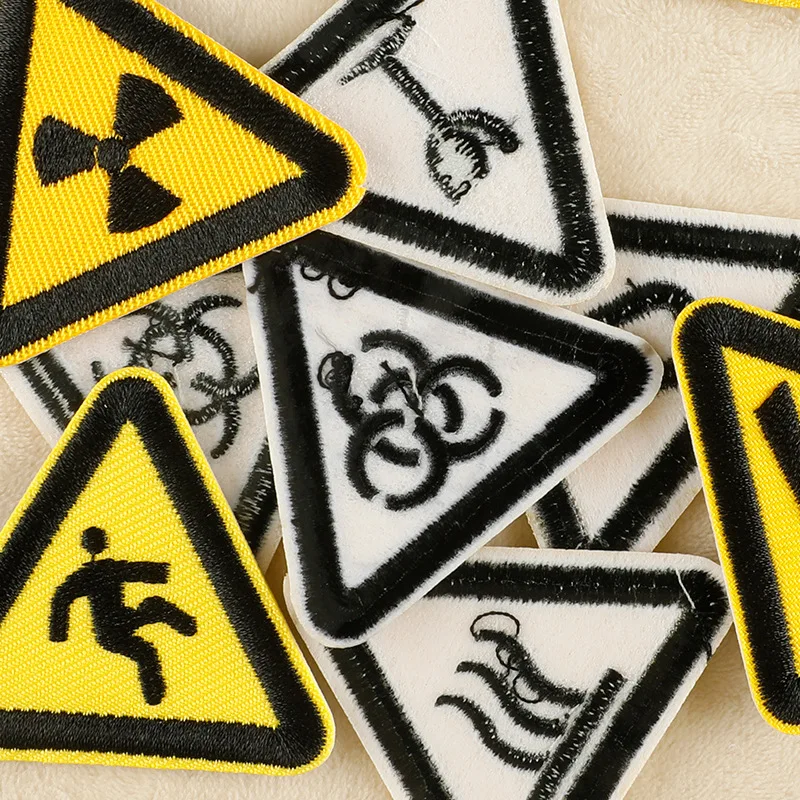 Traffic Warning Products Yellow Triangle Traffic Signs Iron On Embroidery Patches