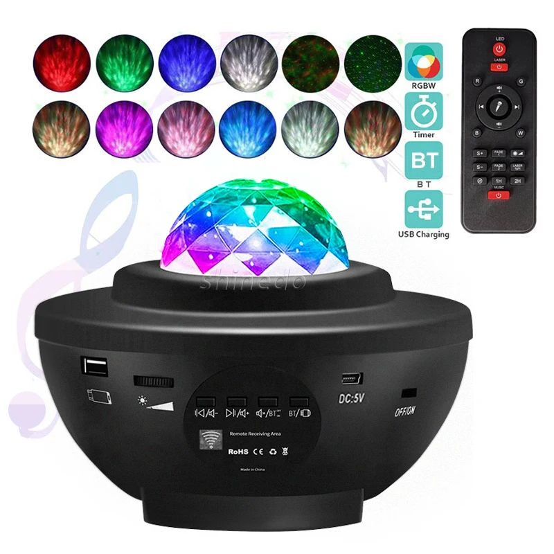 LED Star Ocean Wave Projector Night Light Starry Sky Projector Night Lamp With Music Speaker