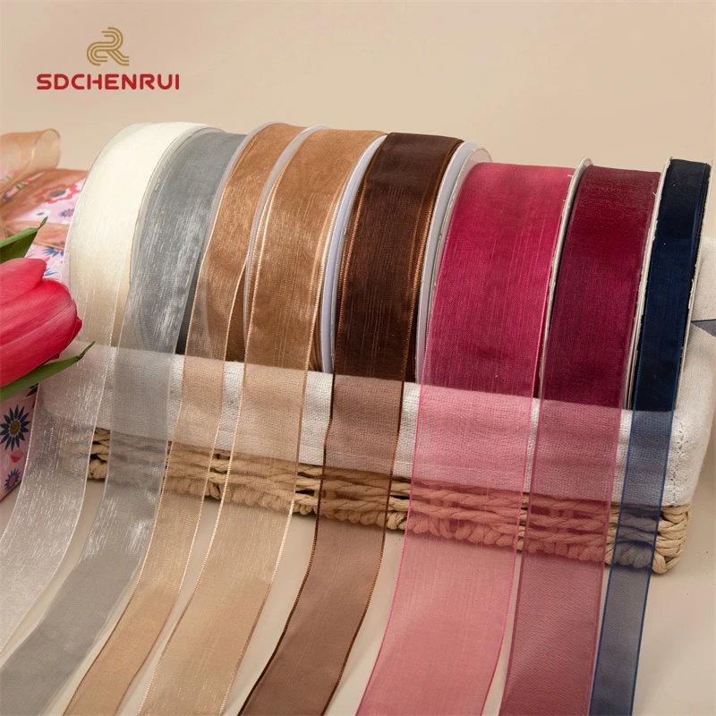 Good Quality solid color sheer Organza Ribbon Transparent colorful silk Chiffon Ribbons for gift packing box perfume Decoration