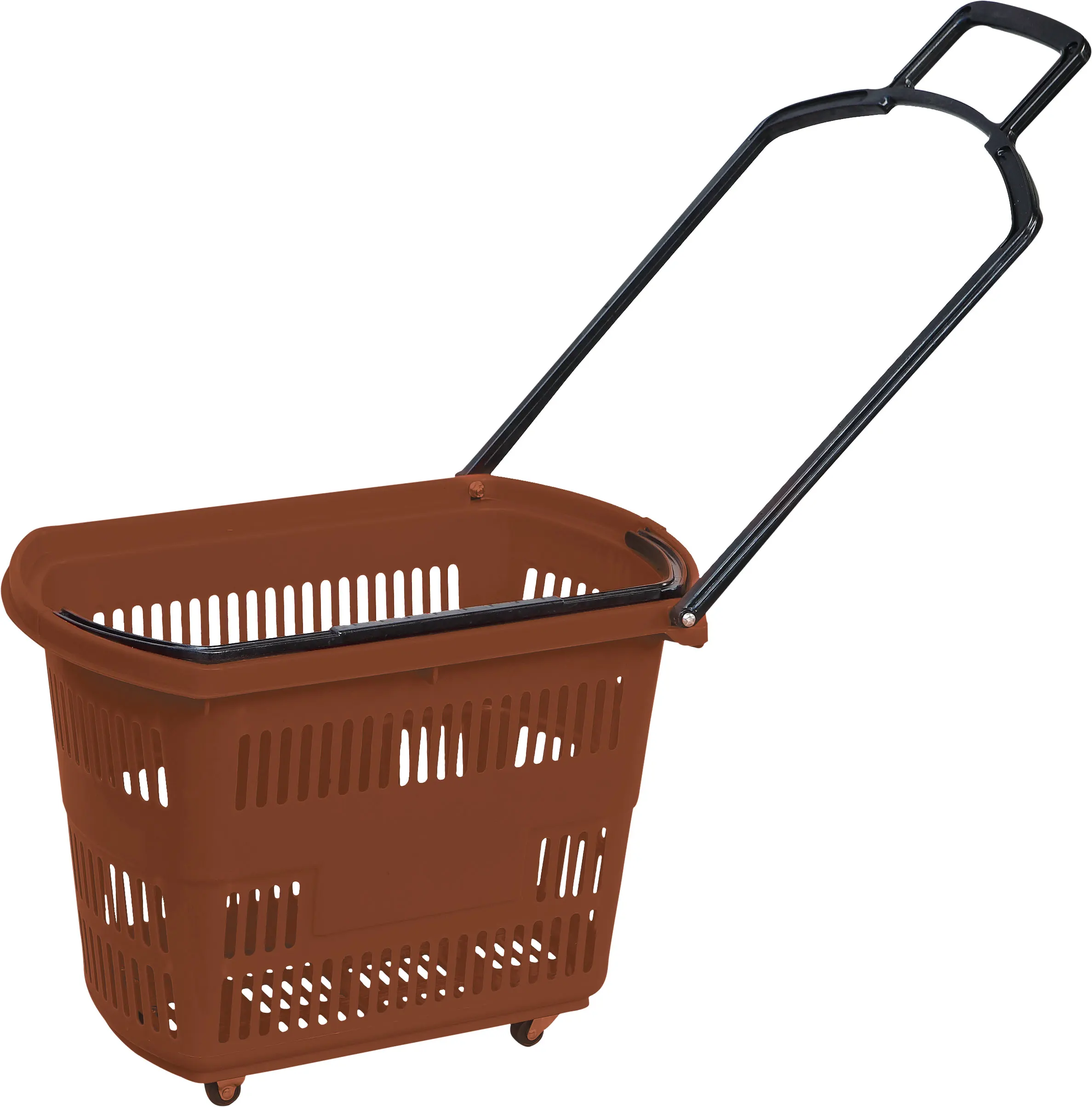 supermarket plastic shopping basket for retail stores with high quality wheels trolley basket and 2 kind handles