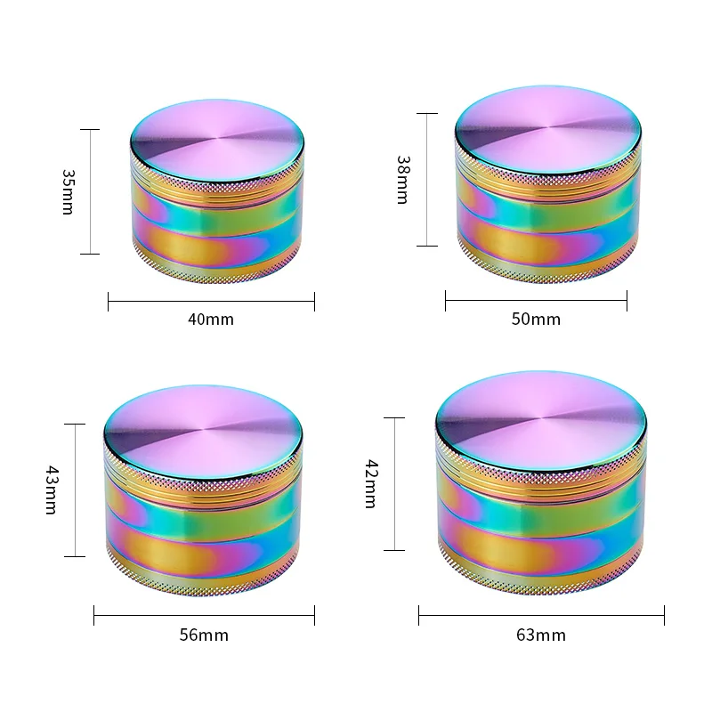 Wholesale New Design Custom Color Dry Herb Grinder Zinc Alloy 40/50/56/63mm 4Parts Tobacco Grinder