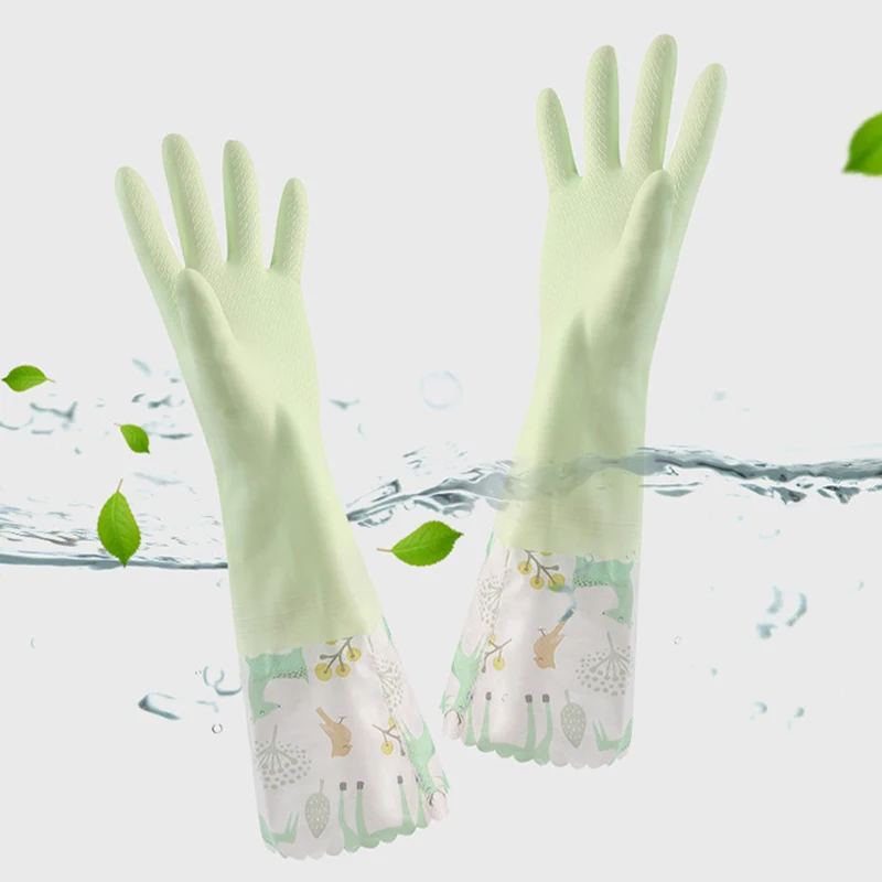Factory direct winter rubber gloves elastic wide mouth lengthened PVC cleaning plus velvet thickening housework dishwashing glov