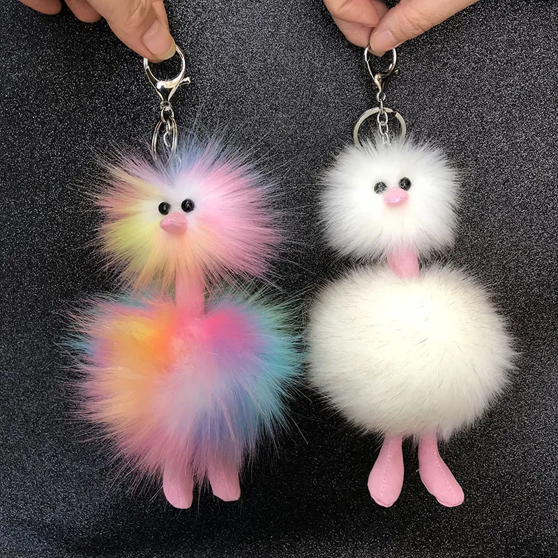 Color Plush Ball Ostrich Pendant Plush Animal Toys Keychain Custom Stuffed Plush Keychain Cute Plush Keychain
