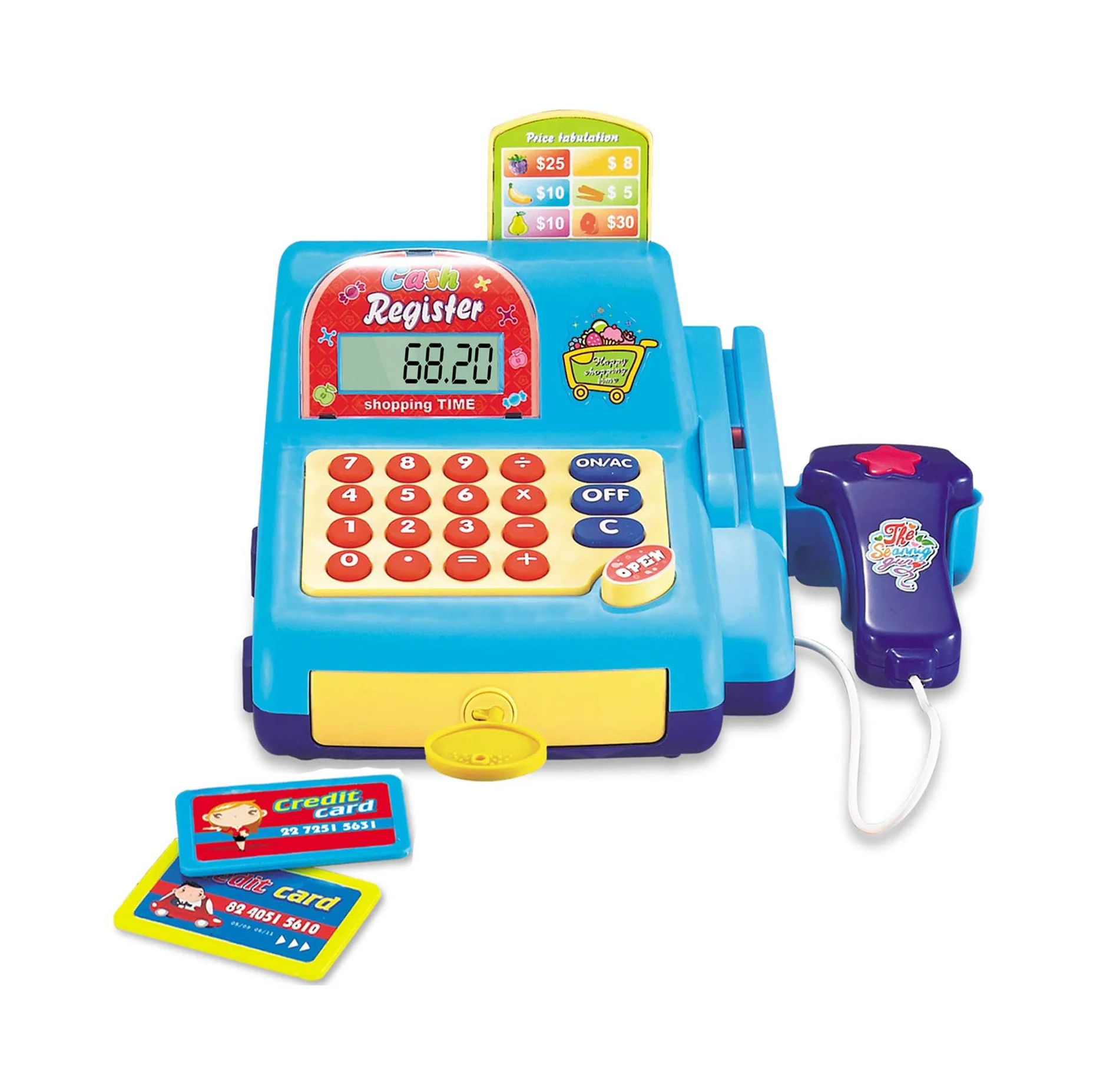 Pretend Play Calculator Cash Register with Scanner and Credit Card - Classic Counting Toy for Ages 3+, Shopping Time Play set