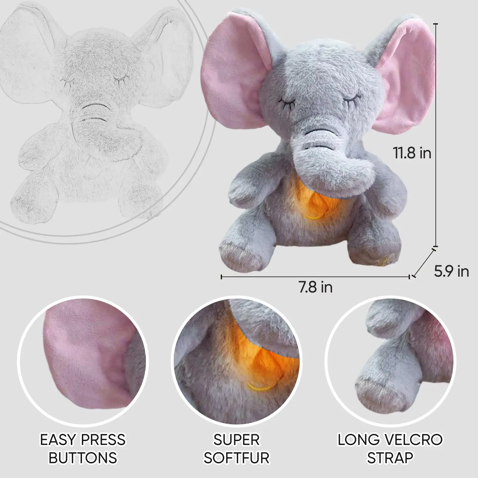 Interactive Light Up Electronic Musical Cute Soft Cartoon Movement Plush Toy Soothing Breathing Stuffed Animal For Baby