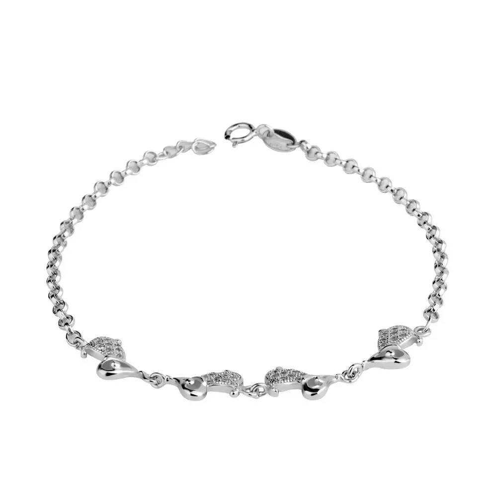 Wholesale Jewellery 100% 925 Sterling Silver Simple Heart Stick Chain Bracelet For Women Fashion Charm Custom Gold Party Gift Je