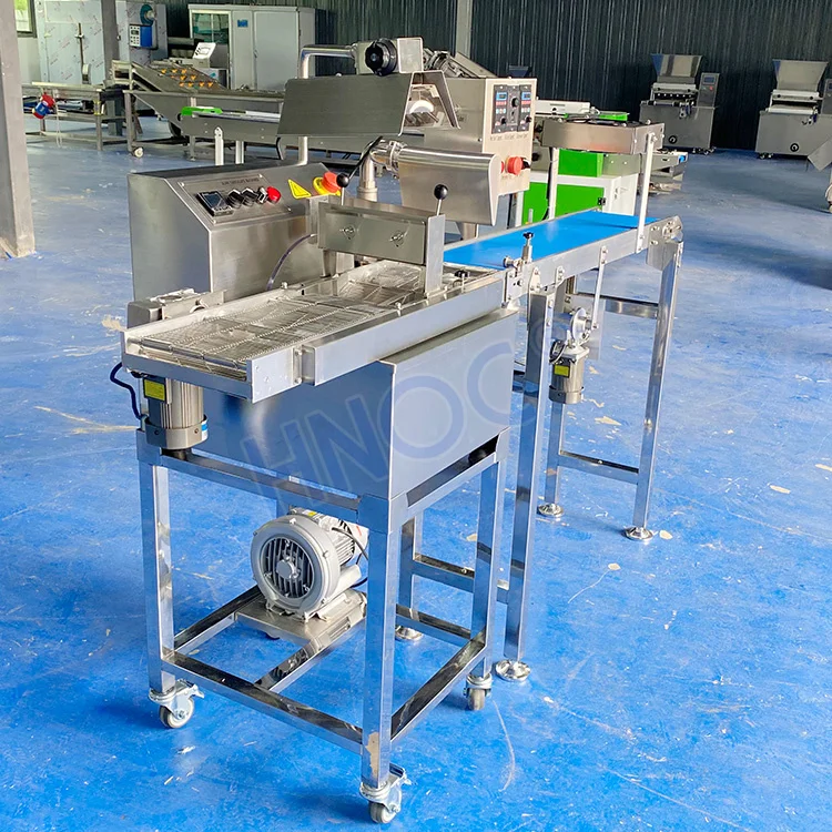 HNOC Chocolate sugar coating machine conveyor belt chocolate bar coating line snack chocolate glaze machine