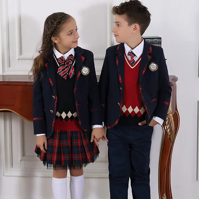 England Style Suits Spring and Autumn Royal Mature Kids Formal Wear Suits Office Design Children Blazer Sets Girls