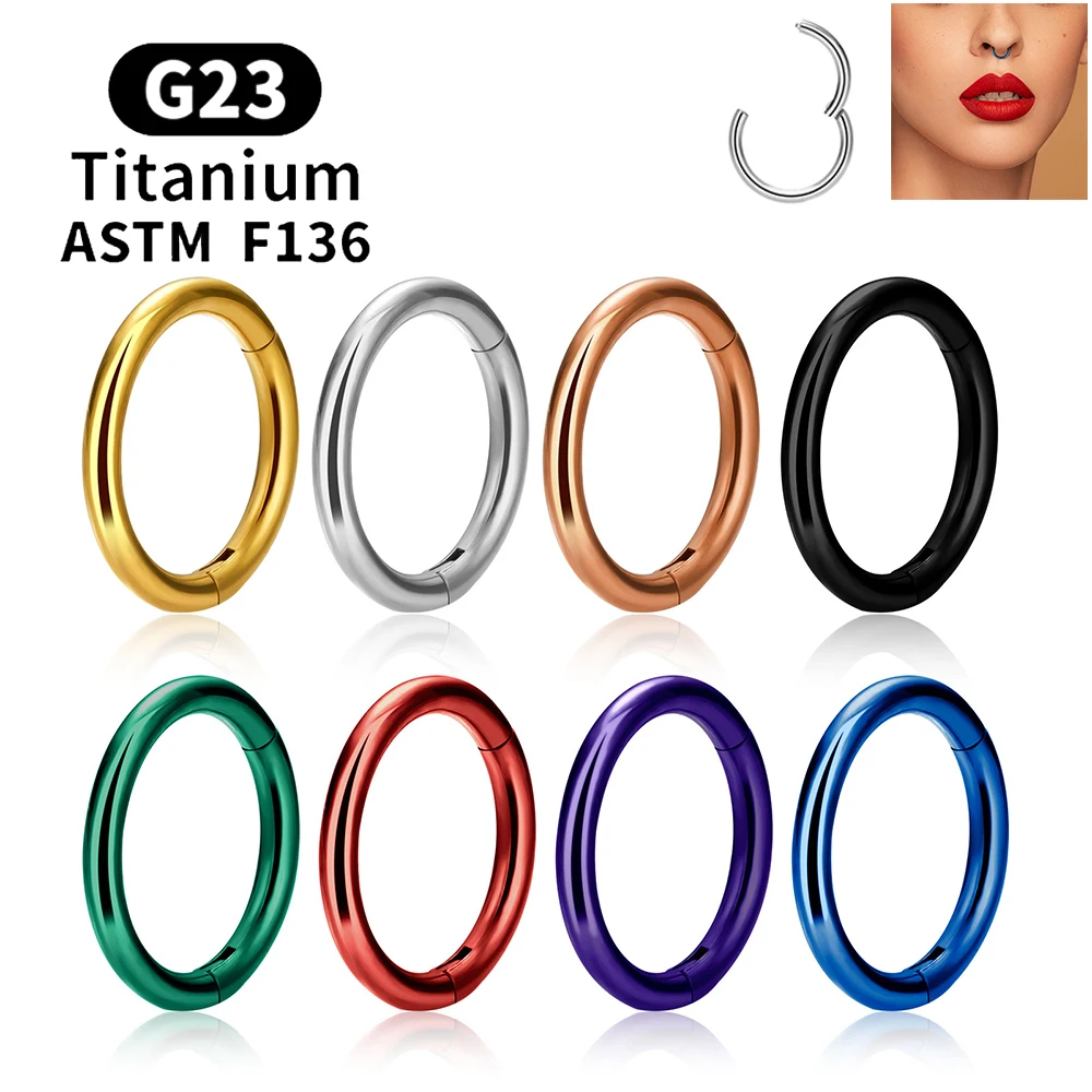 G23 Titanium Septum Piercing Round Nose Rings Hoops 16/18/20G Hinged Segment Ear Tragus Cartilage Helix Earrings Body Jewelry