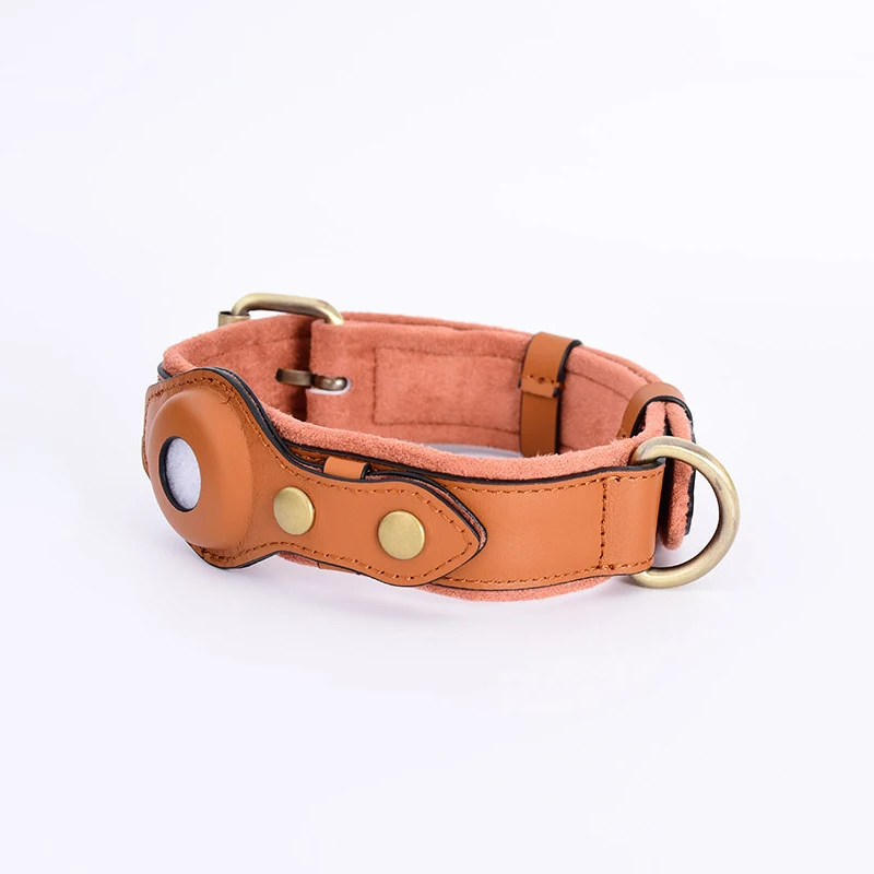 Wholesale Customizable Leather Dog Position Collar Tracker Case Lined Polyester For AirTag