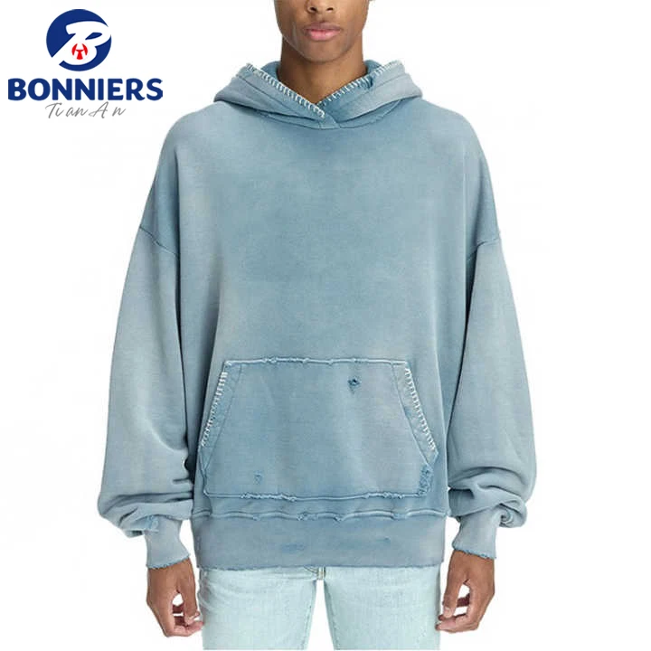 Оригинальный вышитый промытый пуловер мужские толстовки большого размера из 100%