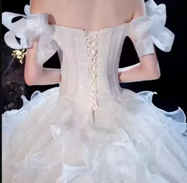 NDC10016 Wedding Dress Bridal Gown Evening Fabric White Women Bridal Classic Diamond Wedding Dress