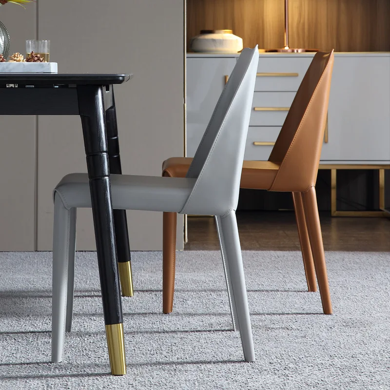 Nordic leather saddle dining table set 4 6 8 chair dining chair orange color cafe chairs for Hotel home restaurant