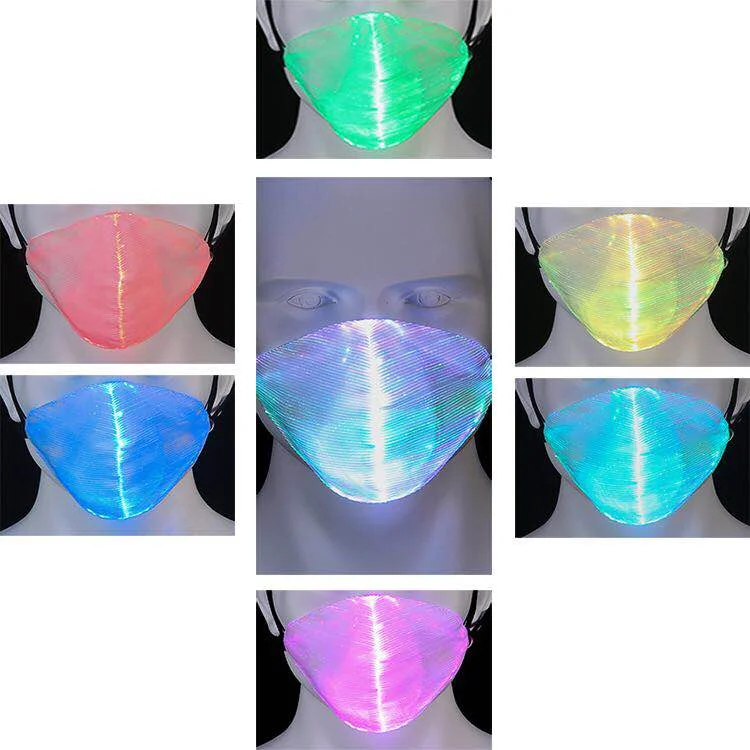 High Brightness Rechargeable Colorful Light Up Dust-proof Fiber Optic Mask Carnival Cosplay Party Halloween luminous led mask