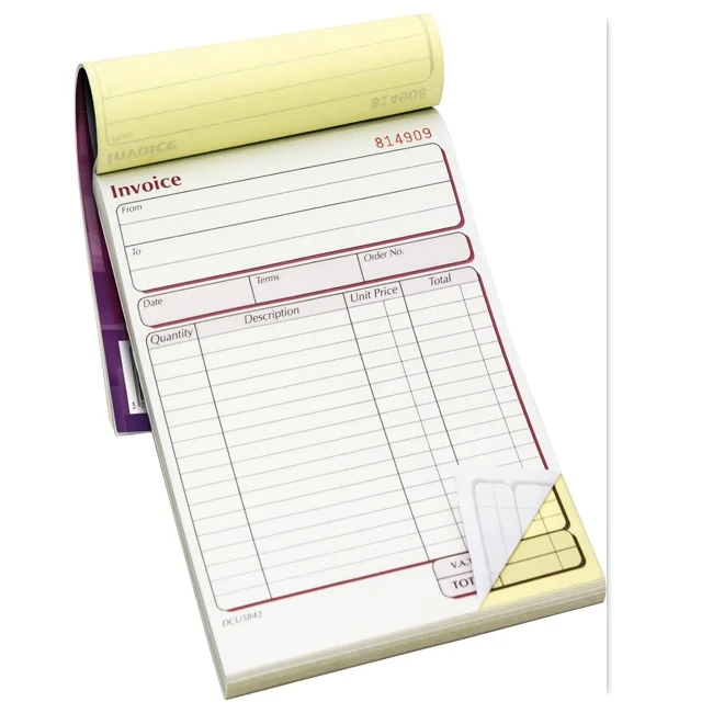 custom 2 pages carbon-less copy paper duplicate invoice pads receipt book printing design for a business