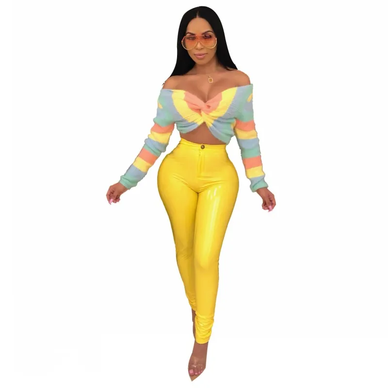 S1256 Plus  S-3XL Solid PU Leather Pants Warm Thick Highly Stretchy Fleece PU Pencil Pant Women Fashion Trousers Clubwear Y11011