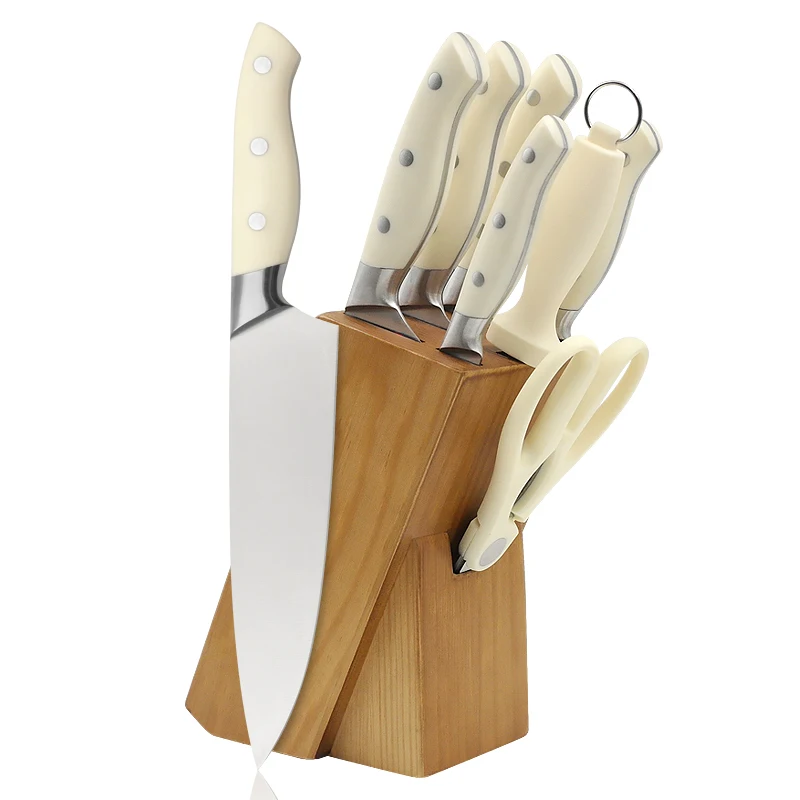 Wholesale custom professional ABS handle Kitchen Knife set Stainless Steel chef cooking knives with wooden block