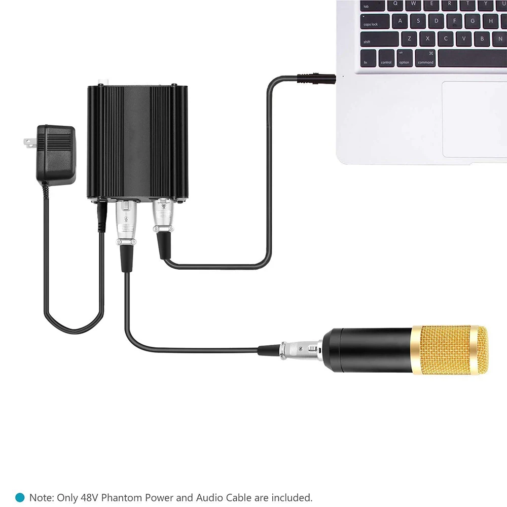 48V phantom power microphone cable for mini capacitive recording