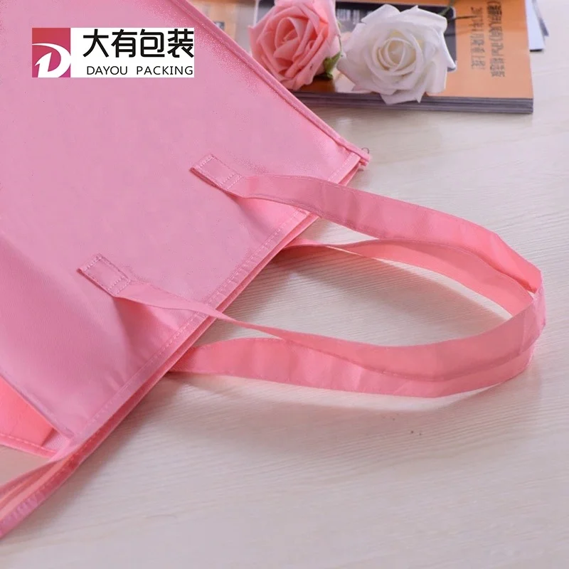 Popular Large Waterproof Custom Zipper Tote Bag Cheap Pink Handle Non-Woven Polypropylene Polyester Canvas Featuring Cotton Logo